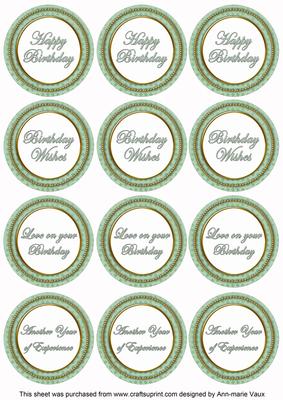 Mint Green Check Birthday Mix Sentiment Round Toppers