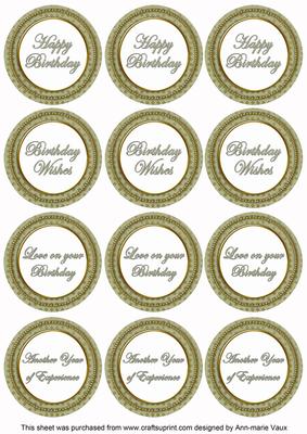 Olive Check Birthday Mix Sentiment Round Toppers