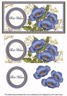 Blue Poppy Best Wishes Dl Decoupage Topper
