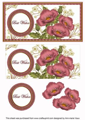 Mid Pink Poppy Best Wishes Dl Decoupage Topper