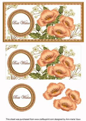 Peach Poppy Best Wishes Dl Decoupage Topper