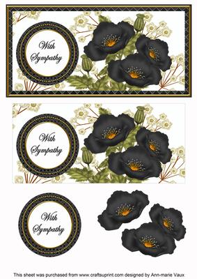 Black Poppies in Sympathy Dl Decoupage Topper