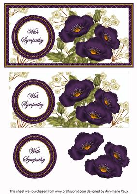 Dpurple Poppies in Sympathy Dl Decoupage Topper