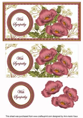 Mid Pink Poppies in Sympathy Dl Decoupage Topper