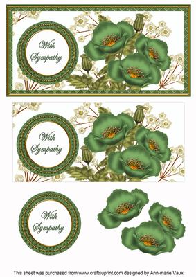 Olive Poppies in Sympathy Dl Decoupage Topper