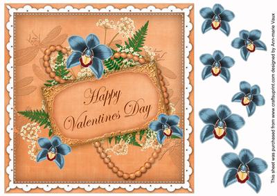 Teal O Orchids Valentines Day 8in Vintage Topper