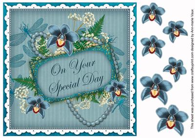 Teal Orchids Special Day 8in Vintage Topper
