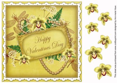 Lemon Orchids Valentines Day 8in Vintage Decoupage Topper