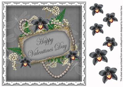Silver Orchids Valentines Day 8in Vintage Decoupage Topper