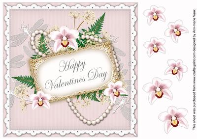 White Orchids Valentines Day 8in Vintage Decoupage Topper