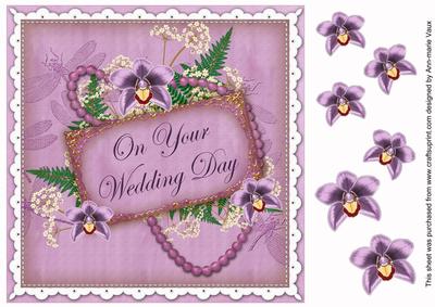 Lilac Orchids Wedding Day 8in Vintage Decoupage Topper