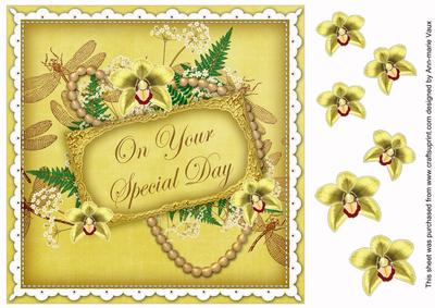 Lemon Orchids Special Day 8in Vintage Decoupage Topper
