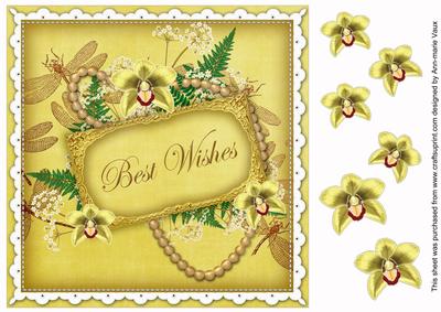 Lemon Orchids Best Wishes 8in Vintage Decoupage Topper