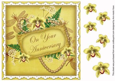 Lemon Orchids Your Anniversary 8in Vintage Decoupage Topper