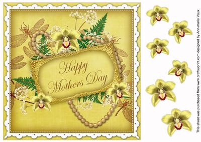 Lemon Orchid Happy Mothers Day 8in Vintage Decoupage Topper