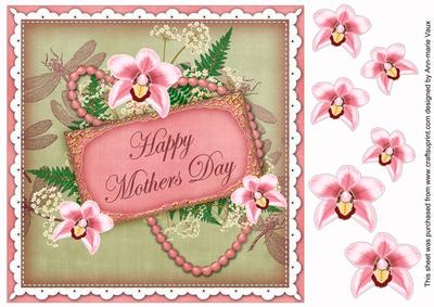 Pink g Orchid Happy Mothers Day 8in Vintage Decoupage Topper