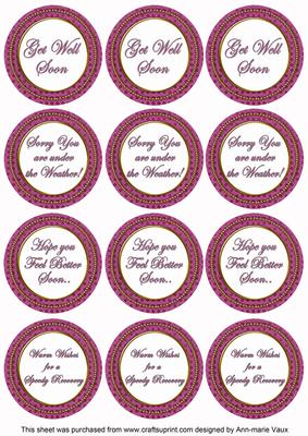 Cerise Check Get Well Soon Mix Sentiment Round Toppers