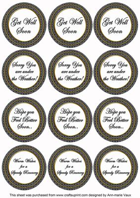 Black Check Get Well Soon Mix Sentiment Round Toppers