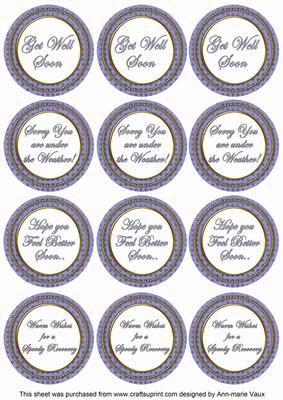 Blue Check Get Well Soon Mix Sentiment Round Toppers