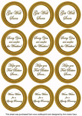 Gold Check Get Well Soon Mix Sentiment Round Toppers