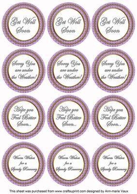 Lilac Check Get Well Soon Mix Sentiment Round Toppers
