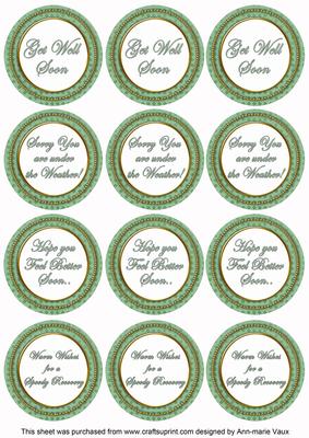 Mid Green Check Get Well Soon Mix Sentiment Round Toppers