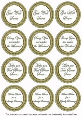 Olive Check Get Well Soon Mix Sentiment Round Toppers