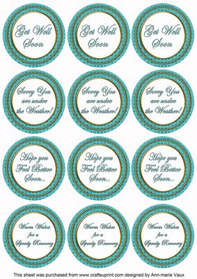 Teal Check Get Well Soon Mix Sentiment Round Toppers