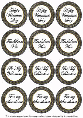 Black Check Valentine Mix Sentiment Round Toppers