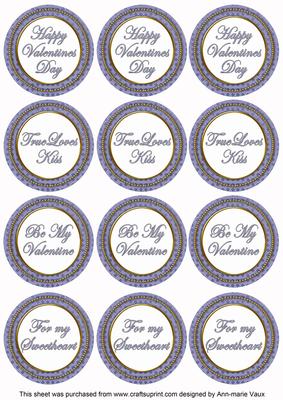 Blue Check Valentine Mix Sentiment Round Toppers