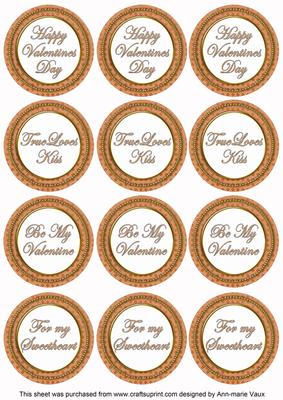 Borange Check Valentine Mix Sentiment Round Toppers
