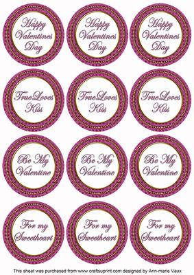 Cerise Check Valentine Mix Sentiment Round Toppers
