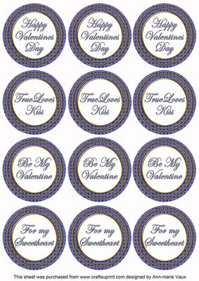 Dblue Check Valentine Mix Sentiment Round Toppers