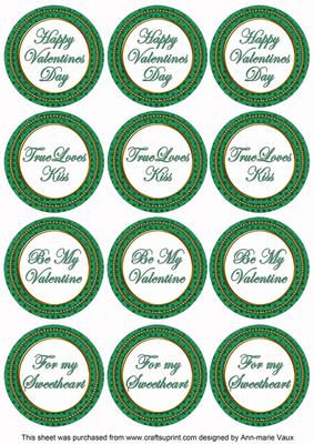 Dgreen Check Valentine Mix Sentiment Round Toppers