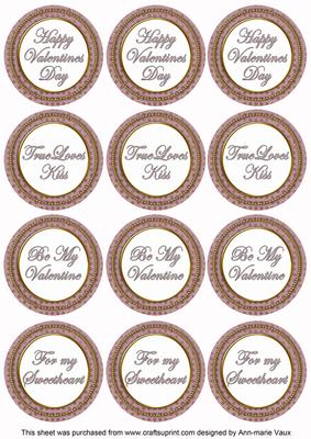 Dpink Check Valentine Mix Sentiment Round Toppers
