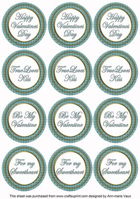 Dteal Check Valentine Mix Sentiment Round Toppers