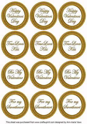 Gold Check Valentine Mix Sentiment Round Toppers