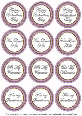 Lilac Check Valentine Mix Sentiment Round Toppers