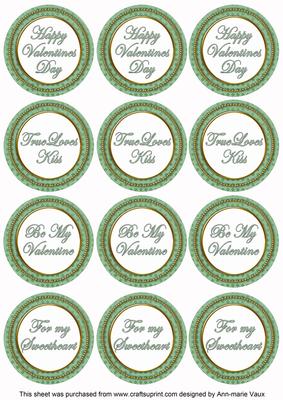 Mid Green Check Valentine Mix Sentiment Round Toppers