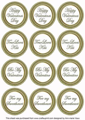 Olive Check Valentine Mix Sentiment Round Toppers