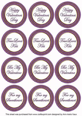 Purple Check Valentine Mix Sentiment Round Toppers