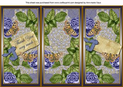 Blue Roses Thank You Quick Tri-fold Card