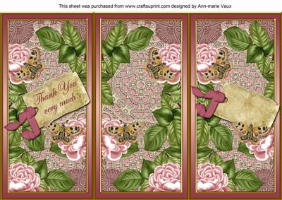 Pink Roses Thank You Quick Tri-fold Card