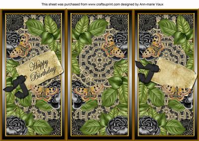 Black Roses Happy Birthday Quick Tri-fold Card