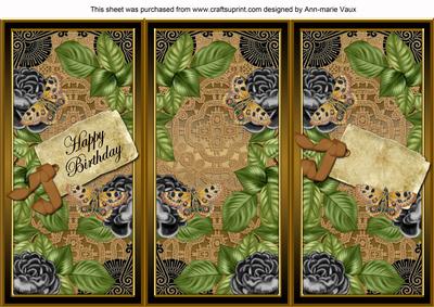 Black Gold Roses Happy Birthday Quick Tri-fold Card