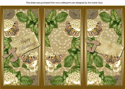 Cream Roses Happy Birthday Quick Tri-fold Card