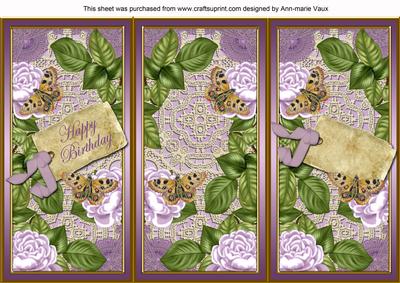 Lilac Roses Happy Birthday Quick Tri-fold Card