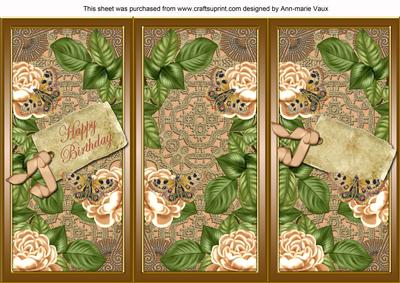 Peach Roses Happy Birthday Quick Tri-fold Card