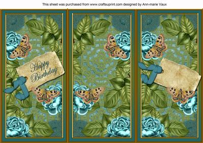 Teal Roses Happy Birthday Quick Tri-fold Card