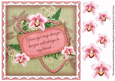 Pink g Orchids Age Change 8in Vintage Decoupage Topper